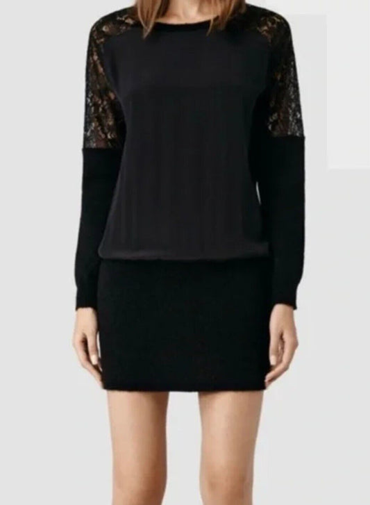 Allsaints Women’s Taya Sweater Dress Black Lace Mohair Wool Silk Size UK 12 AllSaints