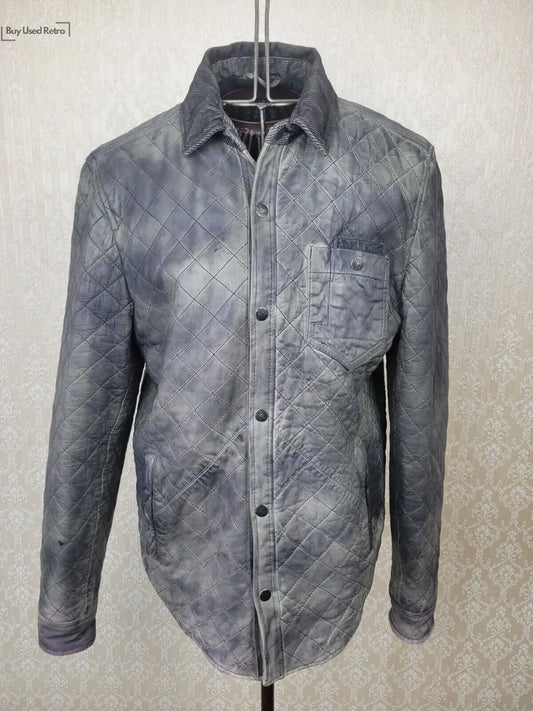 All Saints Mens Quilted BLADE Leather Jacket Shirt Shacket LARGE Distressed Allsaints