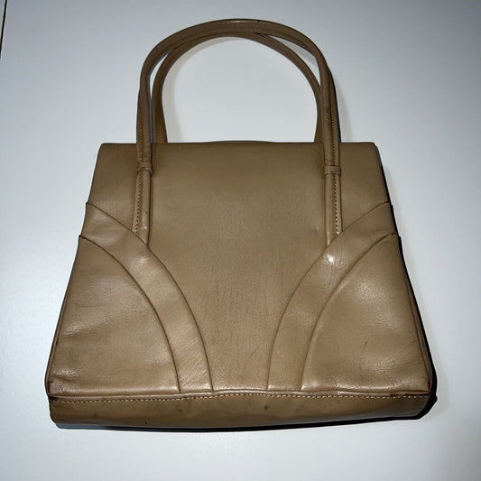 Garfields of London Retro Vintage Women's Handbag Light Tan Leather Suede Lining garfields of london