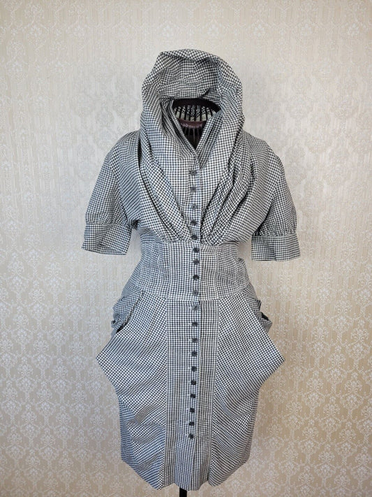 All Saints Aurelius Shirt Womens Dress UK8 Cotton Check Grey Victorian AllSaints