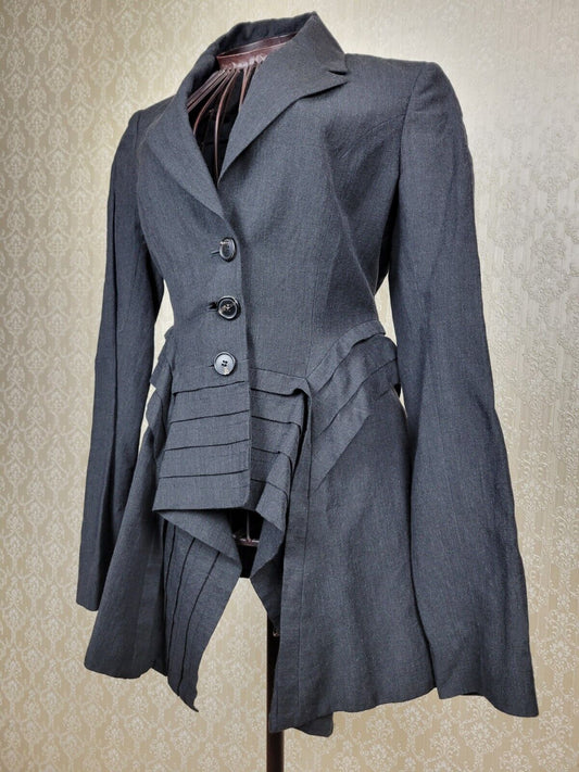 All Saints ALIS Linen & Wool Jacket Tailcoat Gothic Charcoal Grey Blazer Size 8 AllSaints