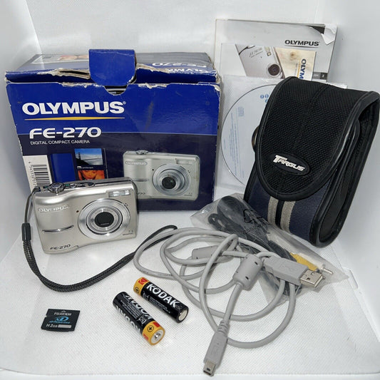 Retro Olympus Digital Camera FE-270 7.1MP Tested + 2GB XD Card Batteries Case Olympus
