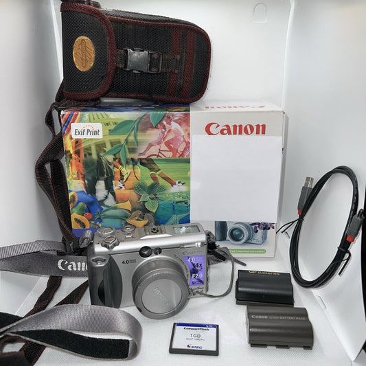 Retro Canon Digital Camera PowerShot G3 4.0mp Tested Boxed + Batteries + 1GB Canon