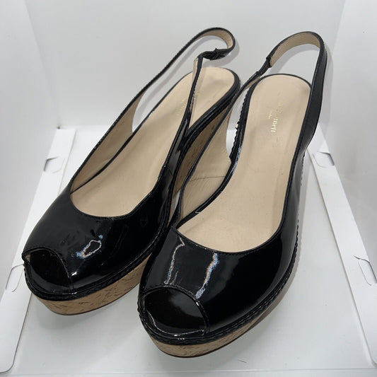 L.K. Bennett Black High Cork Wedge Slingback Platform Sandals UK 7 Womens Shoes L.K. Bennett